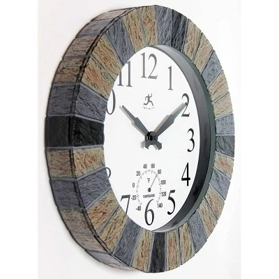 13" Faux Slate Stone Mosaic Indoor/Outdoor Wall Clock - Infinity Instruments 4 13" Faux Slate Stone Mosaic Indoor/Outdoor Wall Clock - Infinity Instruments - Image 2