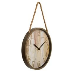 16" Distressed Woodgrain with Rope Accent Wall Clock Wood - Patton Wall Decor