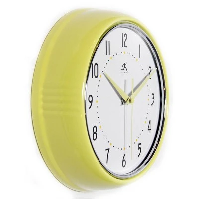 9.5" Metal Retro Wall Clock Yellow - Infinity Instruments 3 9.5" Metal Retro Wall Clock Yellow - Infinity Instruments