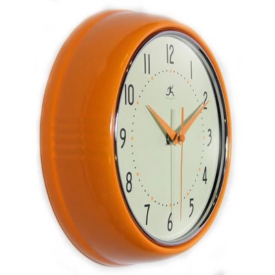 9.5" Retro Metal Wall Clock Orange - Infinity Instruments 3 9.5" Retro Metal Wall Clock Orange - Infinity Instruments